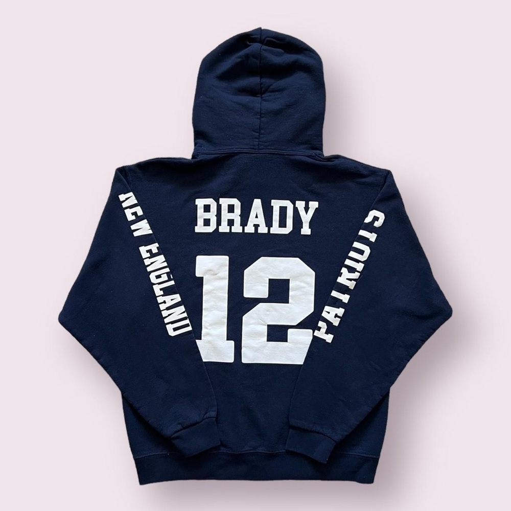 Vintage Jerzees New England Patriots Tom Brady Hoodie - Navy Blue